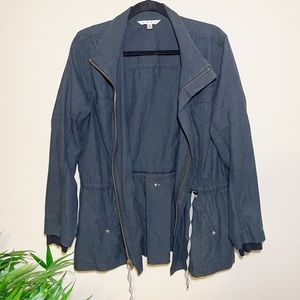 Cabi Grey Weekend Draw String 100% Cotton Utility Jacket Sz L